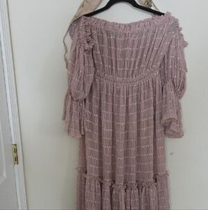 Smocked Off-Shoulder Maxi Dress in Dusty Pink